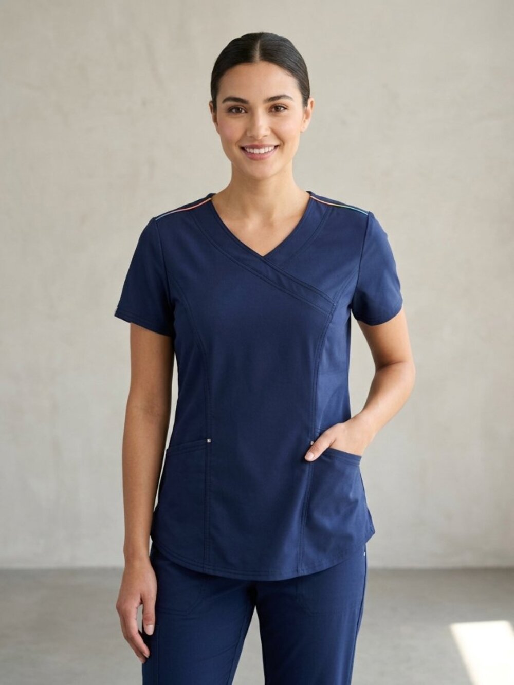 NWT Scrubstar Ultimate Scrub Top Size Small Indigo Navy Mock Wrap V-Neck Pockets